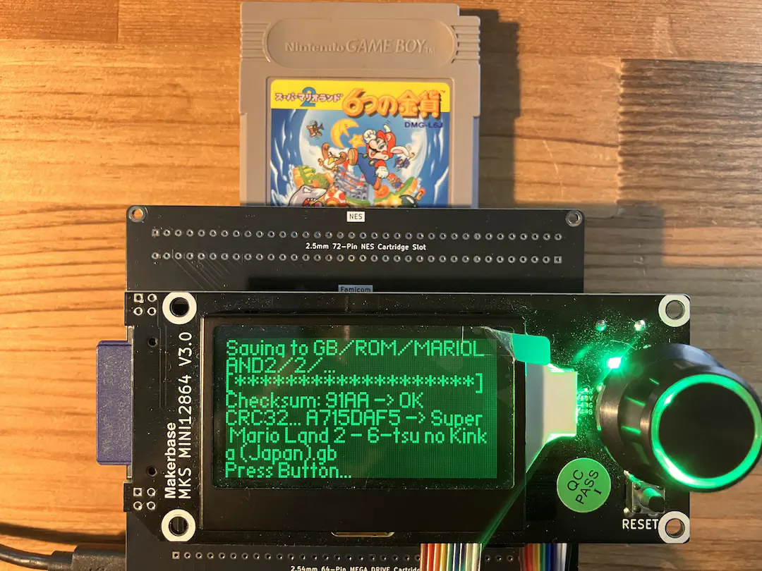 cartreader V5 で「スーパーマリオランド2 6つの金貨」のROMを吸い出したところ