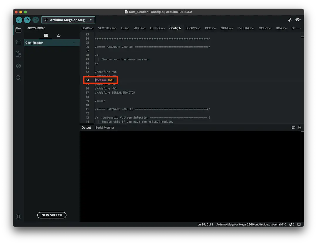 config.h を編集して HW3 を有効化