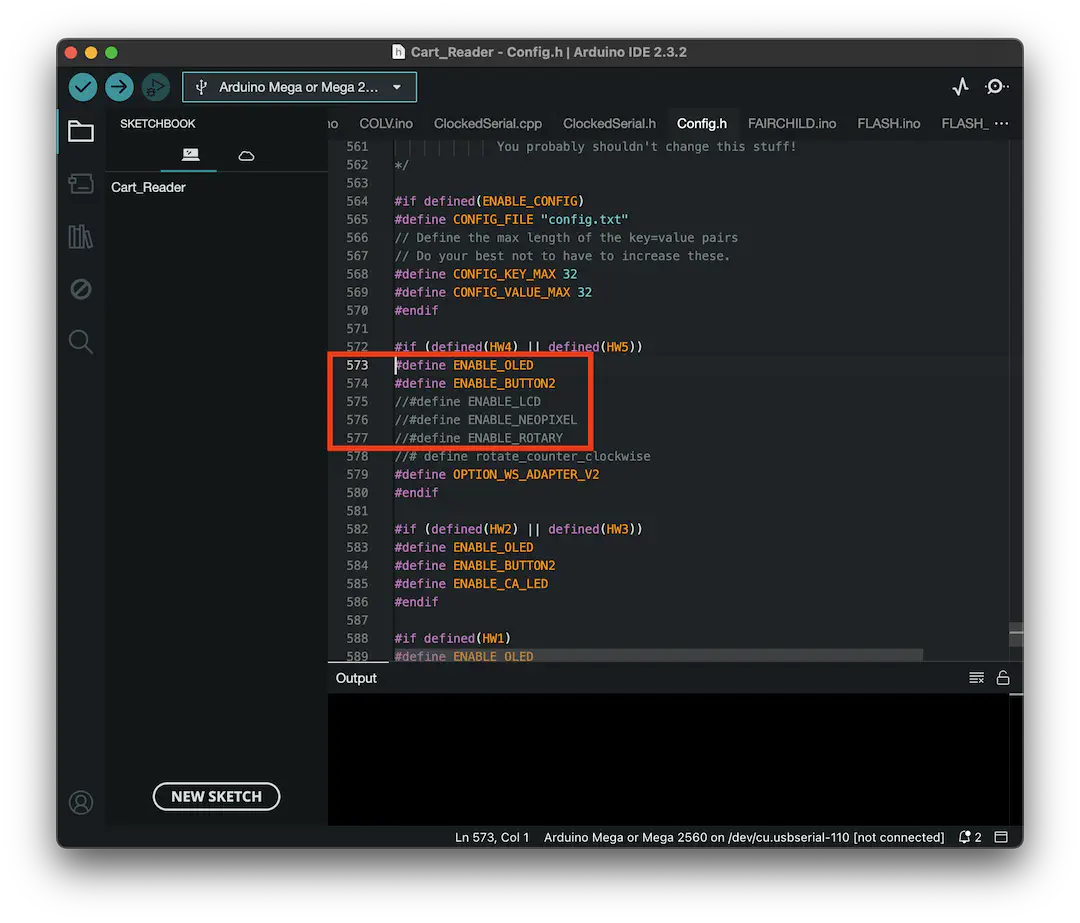 config.h を編集して OLED と BUTTON2 を有効化
