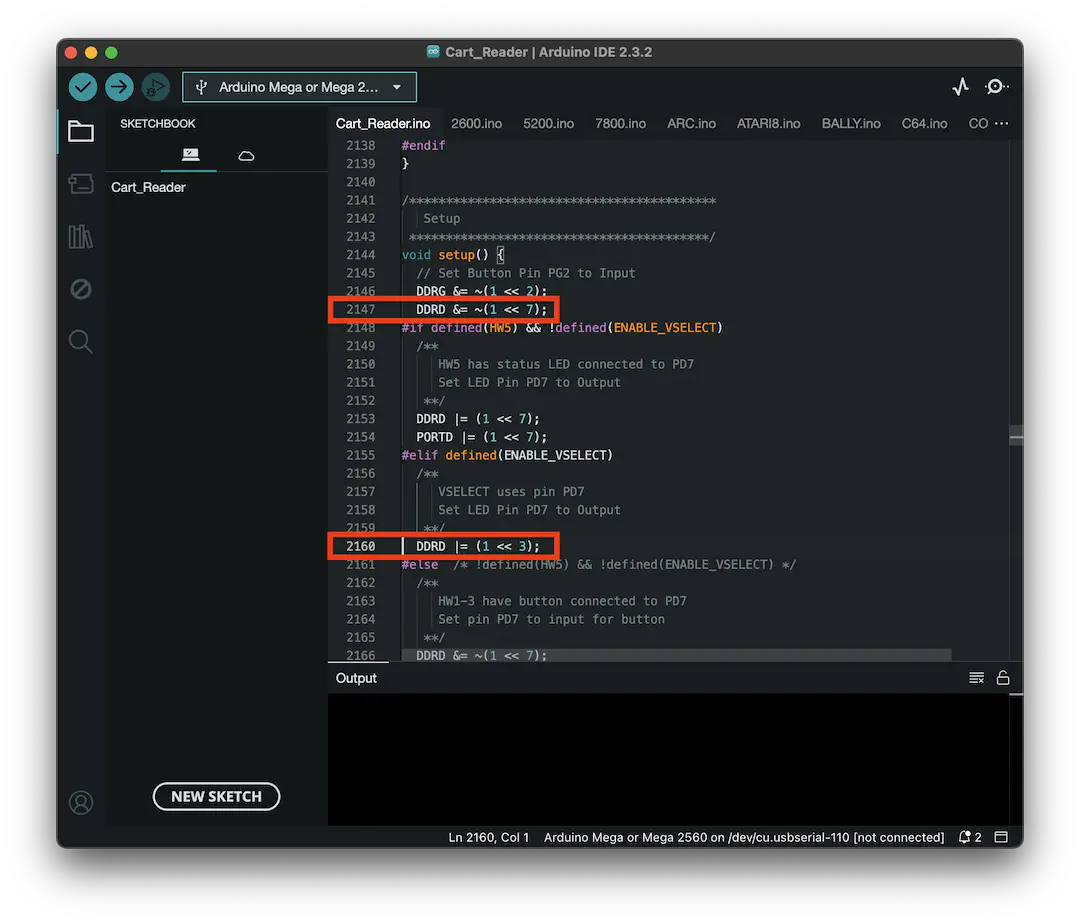 Cart_Reader.ino にて VSELECT 関連のピンを変更
